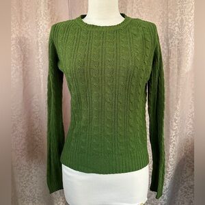 Hillard & Hanson Green Crew Neck Cable Knit Sweater
